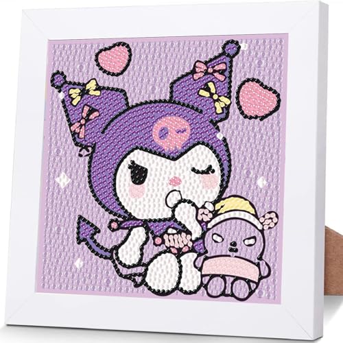 Sretoul Cartoon Diamond Art Kits for Kids with Frame - Kid Diamond Art Painting Kit Cartoon Cute Gem Arts for Kids Ages 4 6 8 12 Easy DIY Crystal Gem Kits for Children Girls Boys Gifts (7x7 inch)