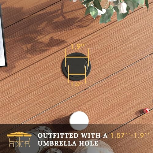 Image of VICLLAX Patio Dining Set for 6, All Weather Metal Outdoor Furniture Set- 47 inch Round Patio Table and Chairs, Walnut Tabletop and Brown Fabric