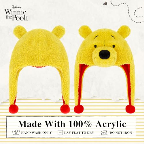 Image of Disney Winnie The Pooh Beanie Hat, Winter Knit Cap with 3D Ears, Yellow