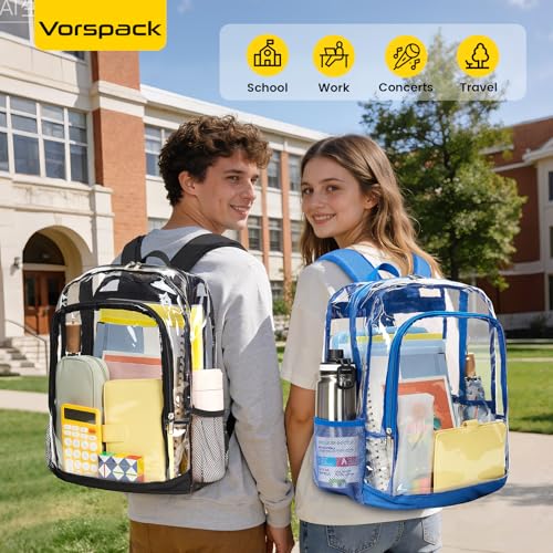 Image of Vorspack Clear Backpack for School, 18.5 Inch Large Clear Bookbag - Blue