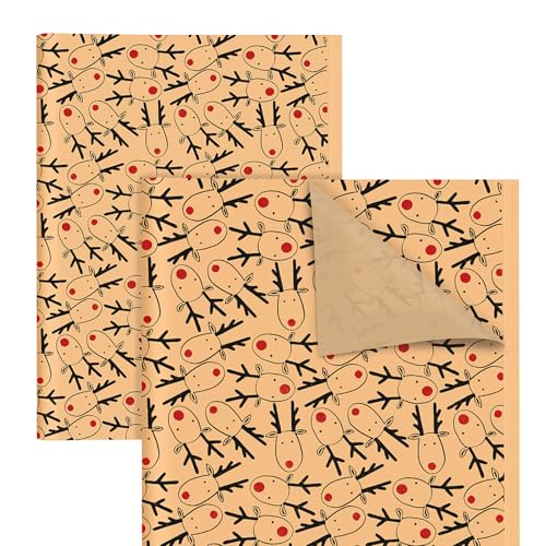 QRTDXP 30pcs Brown Tissue Paper Sheet with Reindeer 35 * 50cm Cute Xmas Gift Wrapping Paper for Christmas Party Present