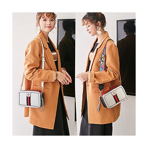 Beatfull Designer Crossbody Bag Bee Shoulder Purse for Women Trendy Wide Strap Camera Clutch PU Leather Handbag