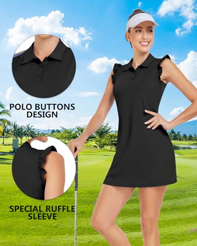 WOWENY Tennis Dress Polo Buttons Golf Dresses with Built in Shorts and Pockets Ruffle Sleeveless Athletic Workout Dress4
