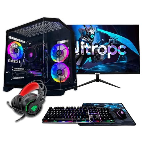 NitroPC - Pack Avanzado | PC Gaming Completo (AMD Ryzen 5 5500 4.2GHz, RTX 3050 8GB, RAM 16GB, M.2 1TB, Windows 11 Pro, RGB | WiFi, Monitor 24", Teclado, ratón, Auriculares) PC sobremesa (Negro)
