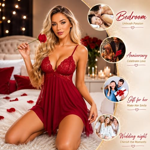 Image of KAIDAA Lingerie for Women | Sexy Hot Lace Babydoll Nightwear Set with Panty | Honeymoon Lingerie Set | First Night Dress for Women | Romantic Bridal Sleepwear