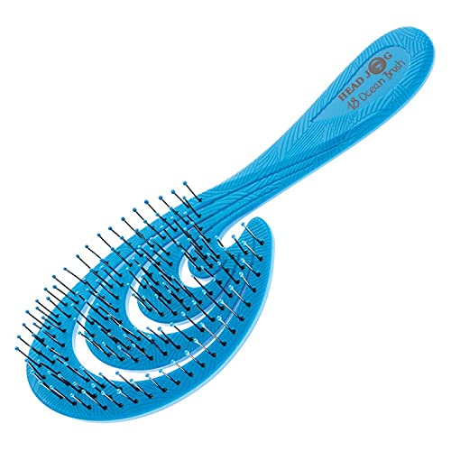 Head Jog18 Ocean Hair Brush. Eco Friendly Vent Paddle Brushes With Flexible Soft Bristles, Detangling Wet Or Dry Hair. Gentle Brushing & Detangling Brush For Curly/Wavy Hair (Aqua)