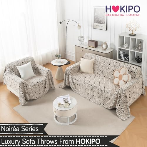 Image of HOKIPO Soft Plush Sofa Throw Cover for 1 Seater Sofa - Luxury All-Season Sofa Cover, 'Noirea Series' Geometric Diamond (180x180 cm) (AR-6651-D6)