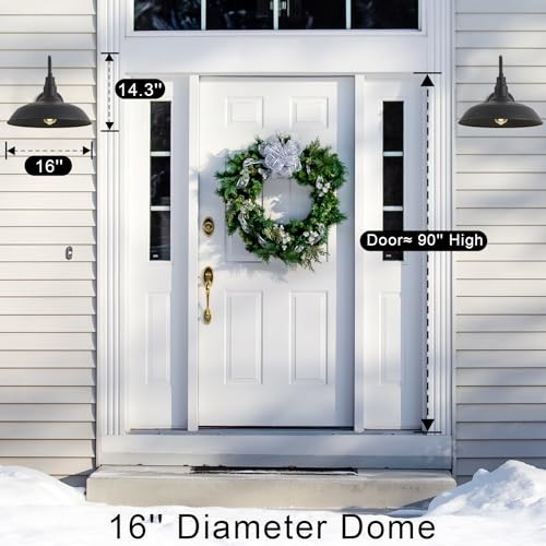 Image of 16 Inch Gooseneck Light Fixture for Barn Door, 2 Pack Large Barn Lights for Front Porch, Black Outdoor Farmhouse Light with Goose Neck Arm, Exterior Wall Dome Lighting for House Garage