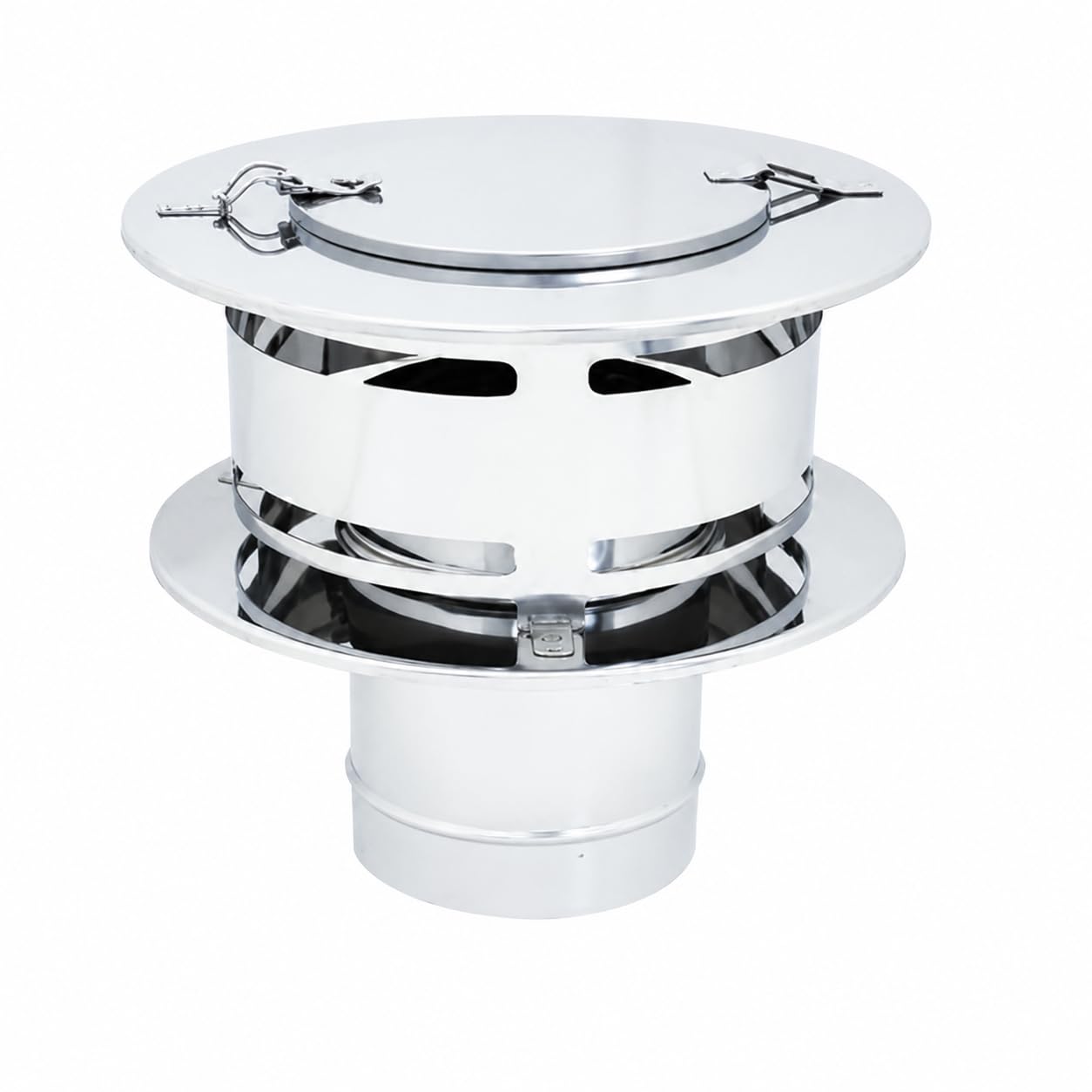 MAKA Comignolo Anti Intemperie con Ispezione, Terminale in Acciaio Inox per Canna Fumaria Camino Stufa a Legna Pellet e Gas, Cappello Antivento con Apertura Ispezione (Ø 160 mm)