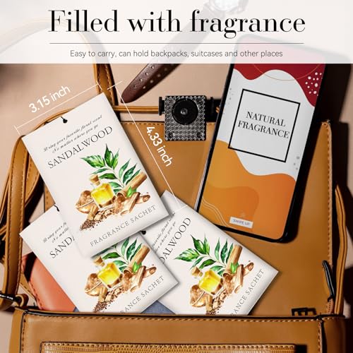 Image of Sandalwood Scented Sachet Bags - 12 Pack Drawer & Closet Freshener, Long Lasting Odor Eliminator for Wardrobes, Cars & Storage, Home Fragrance Air Freshener Sachets