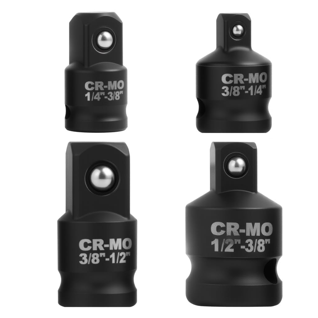 4 Piece Impact Socket Adapter, Reducer Ratchet Socket Adapter, Compatible with Makita, Milwaukee, Bosch - Sizes 1/2 to 3/8 | 3/8 to 1/2 | 1/4 to 3/8 | 3/8 to 1/4
