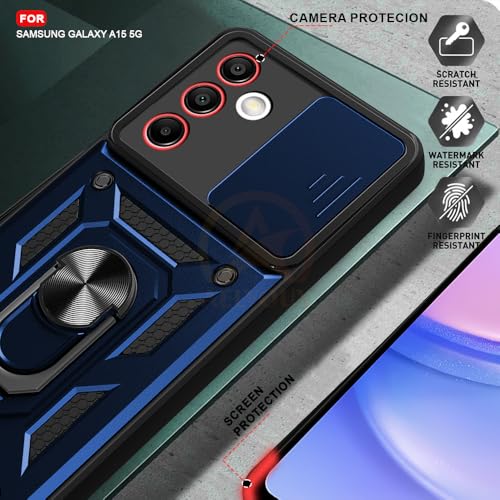 Image of Armor Bumper Back Cover Case for Samsung A15 Rotating Camera Cover, Ring Holder & Kickstand | Heavy Duty & 360 Degree Protection Samsung A15 Back Cover (Blue)
