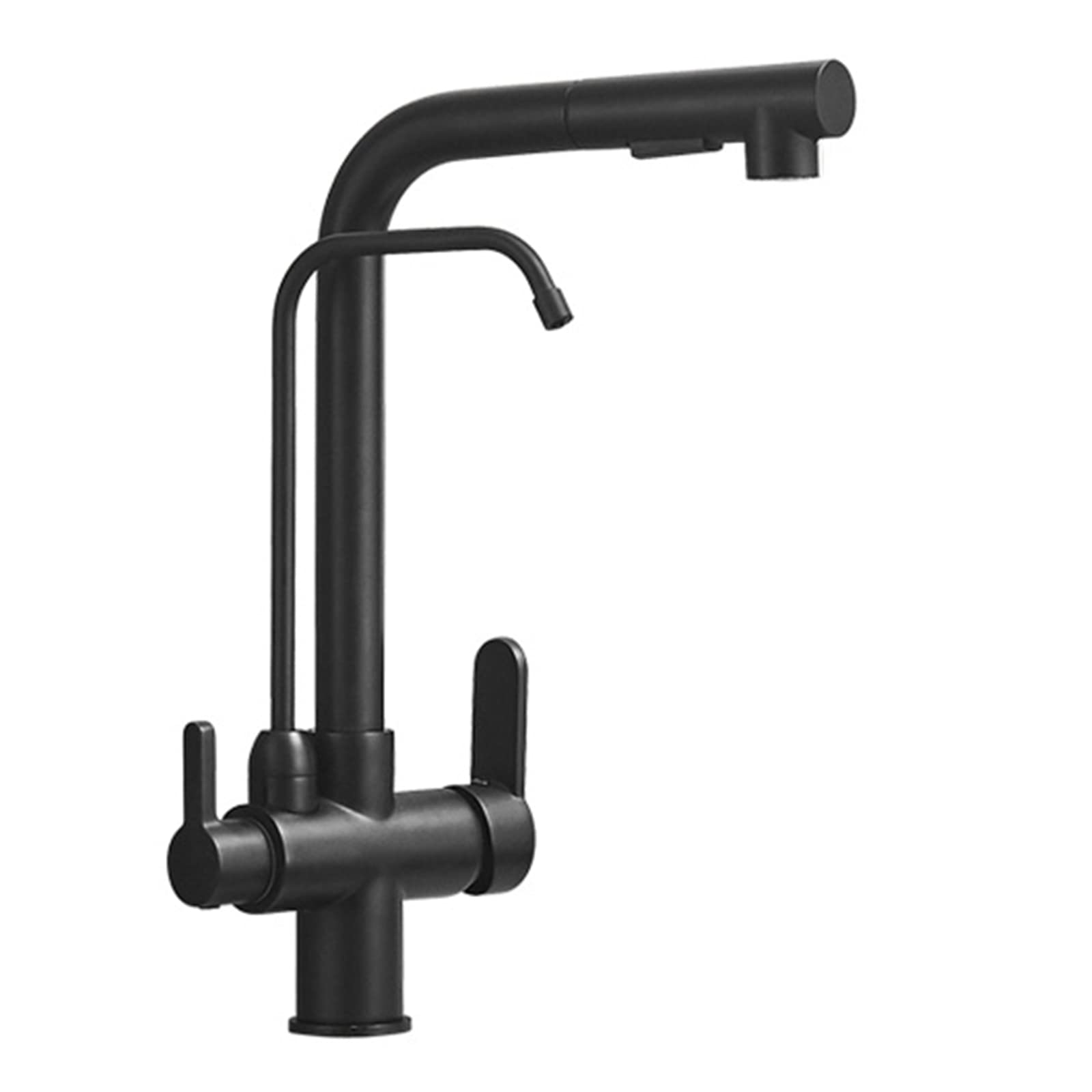 ASerZenith 3 Way Kitchen Tap Black With Pull Out Spray Brass Hot And Cold Pure Water 3 In 1 Swivel 3 Way Kitchen Taps