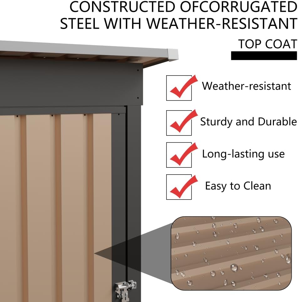 4.27FT x2.42FT Metal Garden Shed 5 X 3 FT Pent Roof with Hinge Door