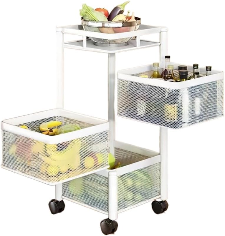 Estante de almacenamiento multifuncional de 3 niveles para cocina, para frutas, verduras, aperitivos, soporte móvil para baño y sala de estar (blanco)