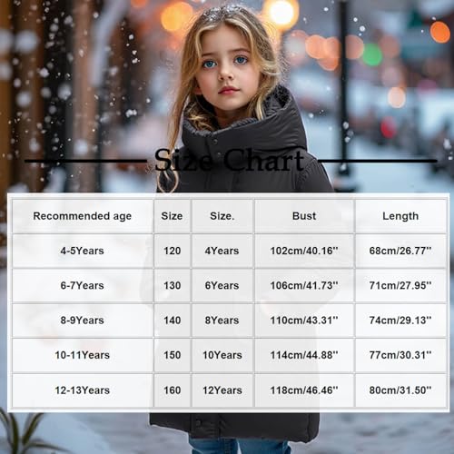 Girls Mid Puffer Jacket Quilted Button Hooded Coat Fleece Thickened Winter Warm Jacket with Pockets Soft Comfy Coat2