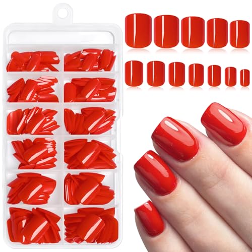 AddFavor Red Press on Nails Short Fake Nails, 240pcs Tomato Red A...