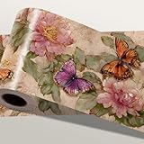 IOHEFY Floral Wallpaper Border 196x4 Inch Vintage Rose Peel and Stick Wall Border Removable Flower Wall Trim for Kitchen Bathroom Bedroom Living Room Rustic Farmhouse Decor
