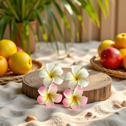 4 Piezas Clips para el Cabello con Flores Blanco y Rosa miniatura 3