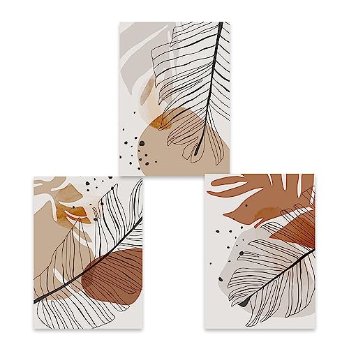 Tableau abstrait sur toile pour salon et cuisine déco botanique géométrique 3 pièces