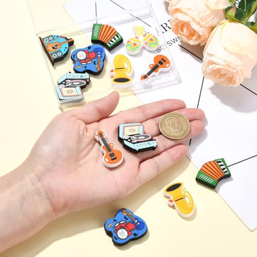 Ipotkitt 14 Pcs 7 Styles Musical Silicone Focal Beads Guitar Trumpet Record Player Beads Instrument Focal Beads for DIY Gift Bag Keychain Jewellery Making - Image 3