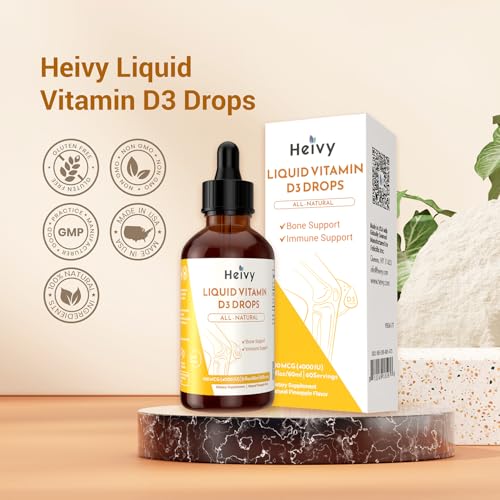 Image of Heivy Liquid Vitamin D Drops 4000 IU (100 mcg), Vitamin D3 for Bone Health Support, Pineapple Flavor Vegan VIT D3 Drops, Made in USA, 60 Servings 2 Fl Oz (60ml)