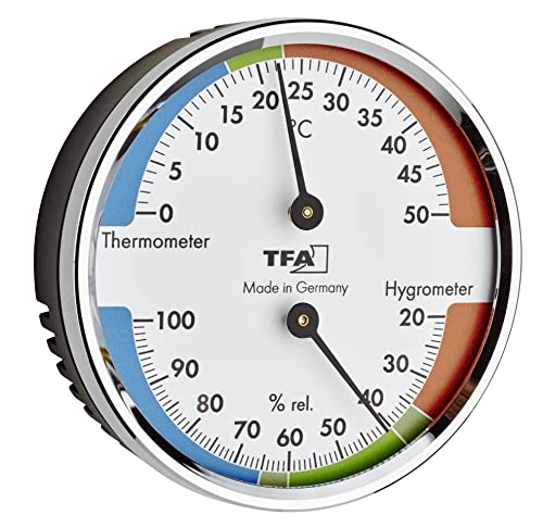 TFA Dostmann Analoges Thermo-Hygrometer, 45.2040.42, zur Kontrolle von Temperatur und Luftfeuchtigkeit, gesundes Raumklima, mit Komfortzonen, silber