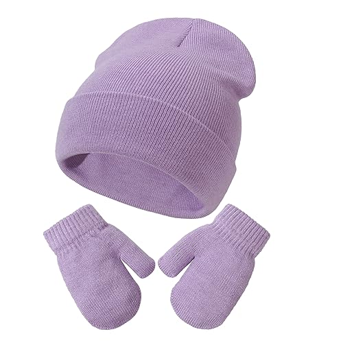 Image of Baby Beanie Hat Gloves Set, Kids Winter Warm Knit Hat with glvoes,Toddler Soft Beanie for Little Boys Little Girls Children
