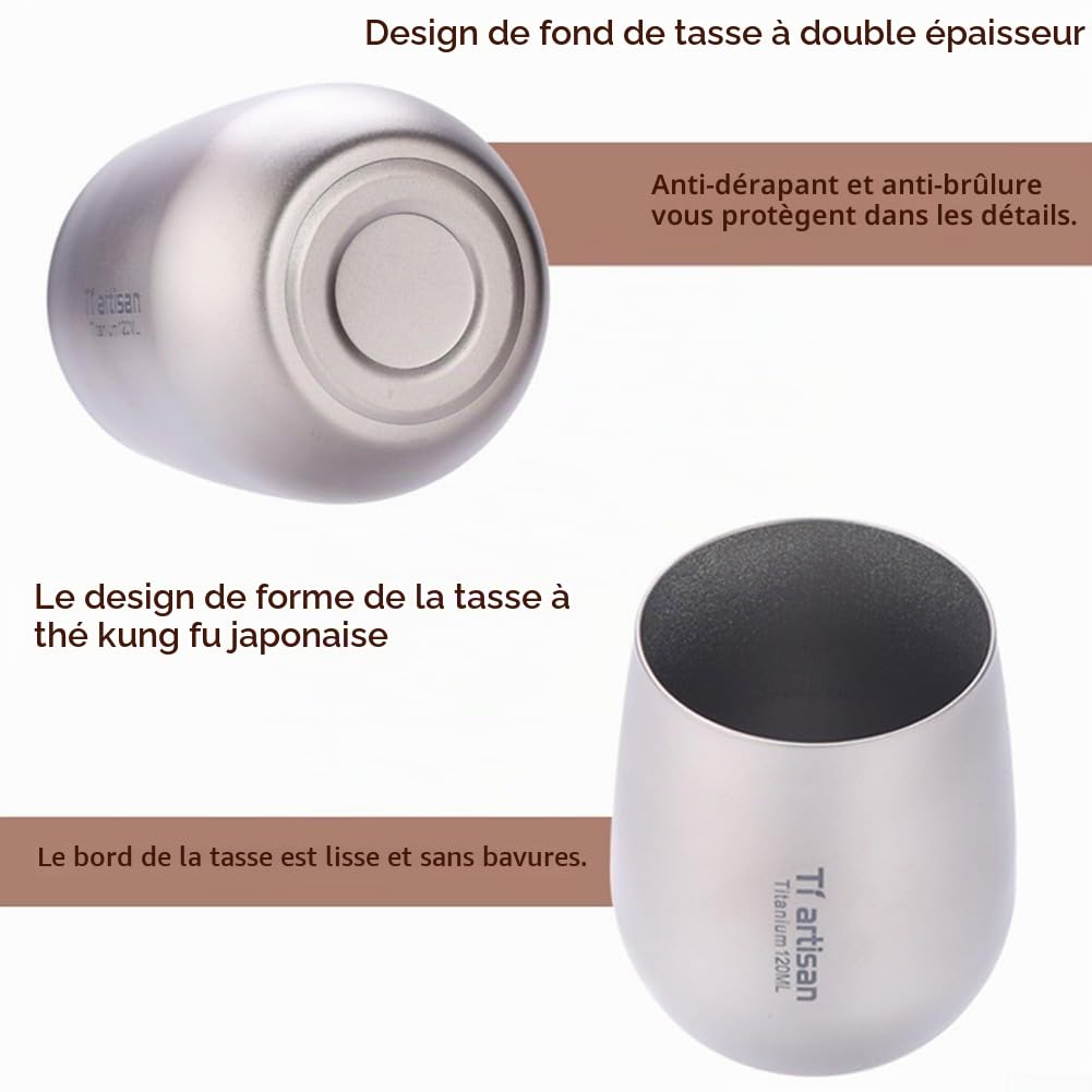 Voyage Tasse en ti Mini tasse isolée à double paroi Tasse de camping en titane àdouble paroi pour café, eau chaude tasse de camping en titane pour camping, pique-nique 6,3 x 7,4 cm