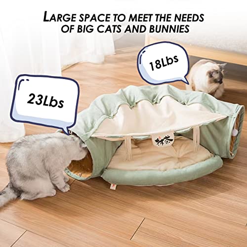 Image of EAEDMY Cat Rabbit Tunnel Bed Nest for Cats Indoor, with Collapsible Washable Soft Cushion, Plush Ball and Exercise Wheel Tube, Fit for Puppy Bunny Kitty Kitten Ferret