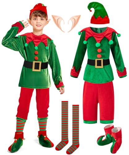 Disfraz completo de elfo navideño para niños 5-6 años miniatura 1