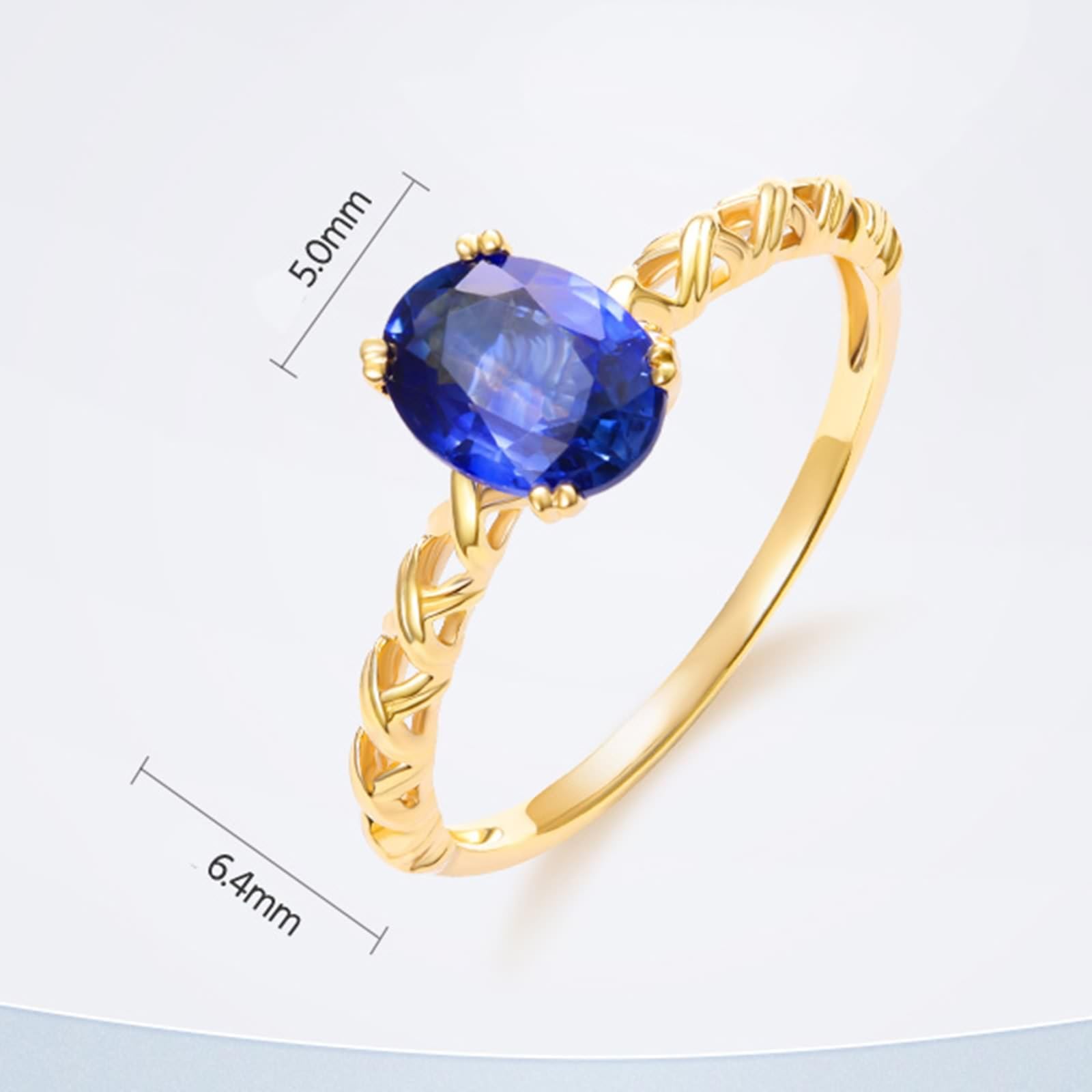 KnSam Anello Au 750/585/375, in vero oro giallo 9 K/14 K/18 carati, con zaffiro da 0,8 carati, taglio ovale blu, misura 47-70
