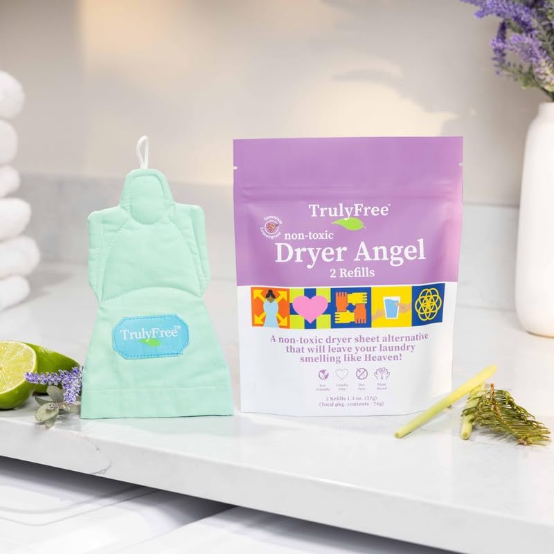 Dryer Angel - Natural Dryer Sheet Alternative, Non-Toxic Reusable Fabric Softener Sheets and Scent Booster, Safe for Babies and Sensitive Skin, Laundry Room Essentials - 1 Pack + 2 Refills
