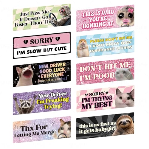 Image of Yoppix 10PCS Funny Cat Meme Car Bumper Magnets, Cute Animal Magnetic Bumper Decals for Adult Magnetic Car Stickers for Vehicles and Trucks