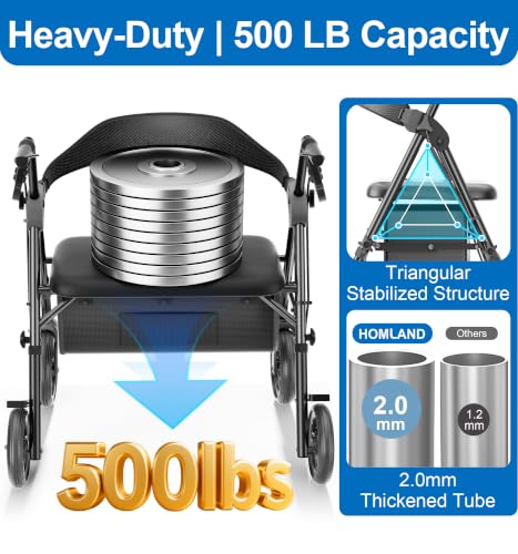 Image of HOMLAND Bariatric Walkers for Seniors with Seat, 500lb Heavy-Duty Rollator