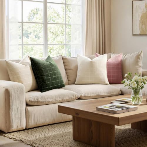 Image of MIULEE Dark Green Plaid Decorative Throw Pillow Covers 18x18 Set of 2