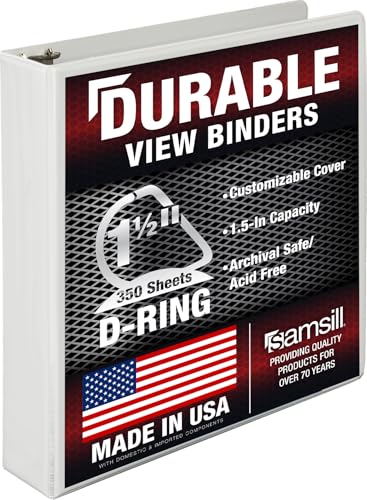 Image of Samsill Durable 1.5 inch 3 Ring Binder, D Ring Binder, 100% Recycled Chipboard, White