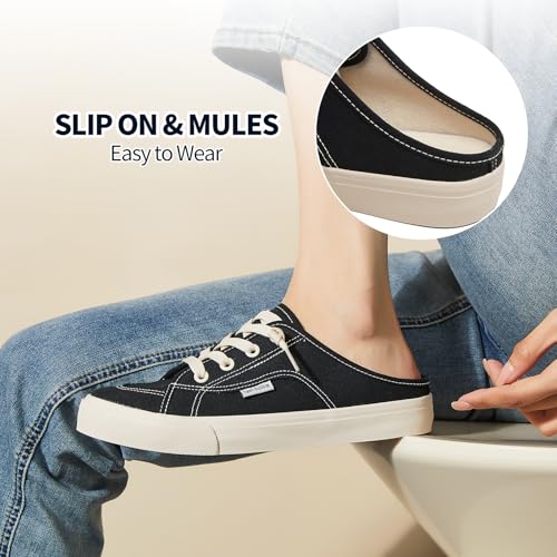 Image of hash bubbie Women's Mules Slip on Sneakers Canvas Tennis Shoes | backless summer close toed sandals non slip on walking casual comfortable
