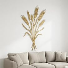 HANZSPROUT Wheat Metal Wall Art Large Gold Farmhouse Grain Stalk Sculpture, Rustic Boho Nature Home Decor for Living Room Kitchen Dining Room, Housewarming Gift for Women, Entryway
