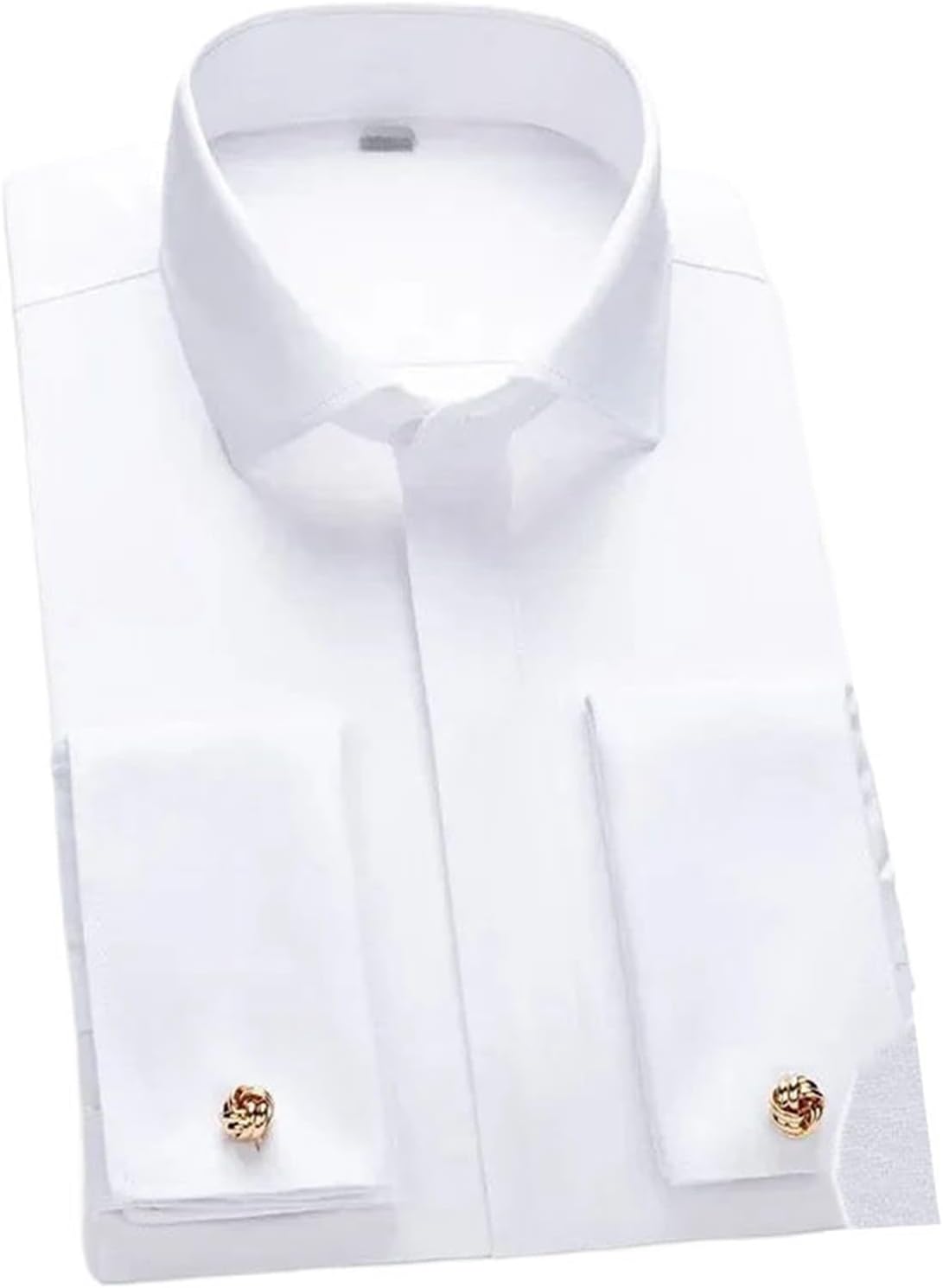 Men's French Cuff Shirt Long Sleeve Double Pleat Sleeve Business Casual Shirts Tops