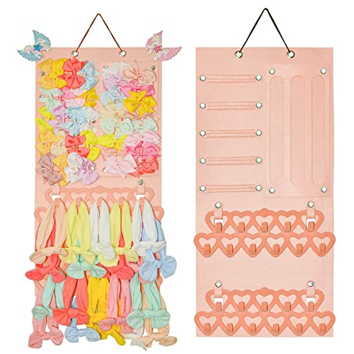Image of PeaZeLee Headbands Holder for Baby Girls, Bows Headband Storage Organizer for Newborn, Velvet Hanging Holder Baby Hair Accessories Suitable for Wall, Room, Door or Closet (Pink)