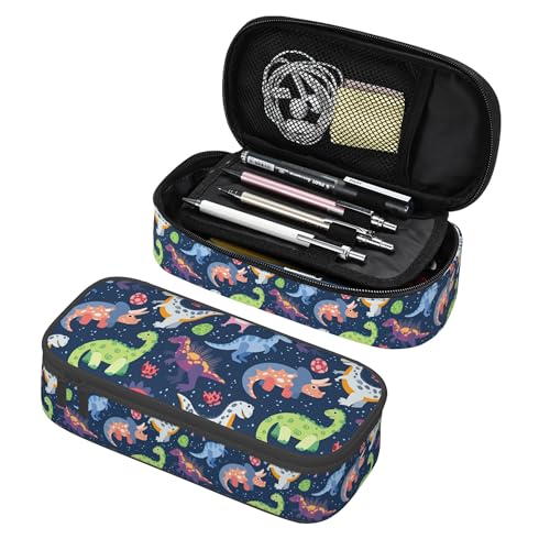 Image of Dinosaurs Pencil Case for Boys, Cute Pencil Case with Zipper, Blue Pencil Holder with Compartments, Gift Idea for Dinosaur Lovers