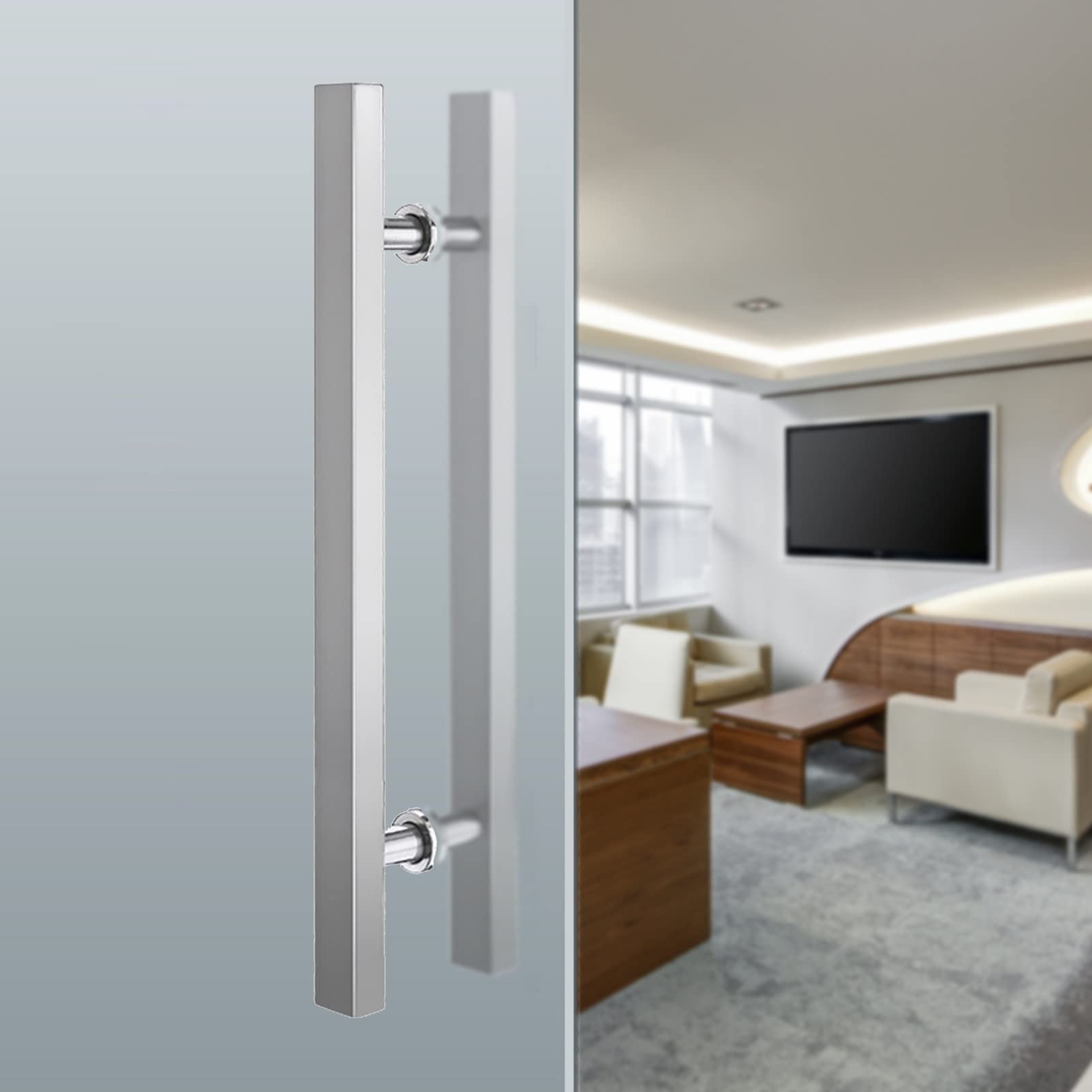 MXXQRHF Brushed Stainless Steel Anti-Rust Square Handle for Glass & Barn Doors, Durable Door Pull Handle for Iron/Wood, 80cm (32") & 50cm (20") - Stylish & Cost-Effective