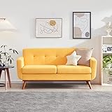 Kingfun 65' W Love Seat Sofa, Mid Century Modern Decor Loveseat Furniture for Living Room, Button Tufted Upholstered Small Couch for Bedroom, Solid and Easy to Install Loveseats Couches, Yellow