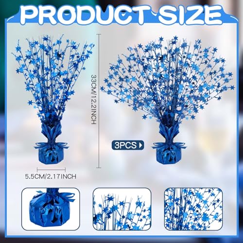 Image of Crowye 3 Pcs Table Centerpiece for Party Blue Star Table Decoration Metallic Foil Spray Centerpiece for Birthday 4th of July 250th Anniversary Party Decorations