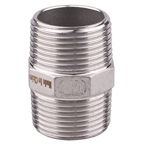 Hex Nipple 1 Inch Male NPT - DERPIPE Stainless Steel 304 Threaded Pipe Fitting for Brew Kit, Home Piping Application
