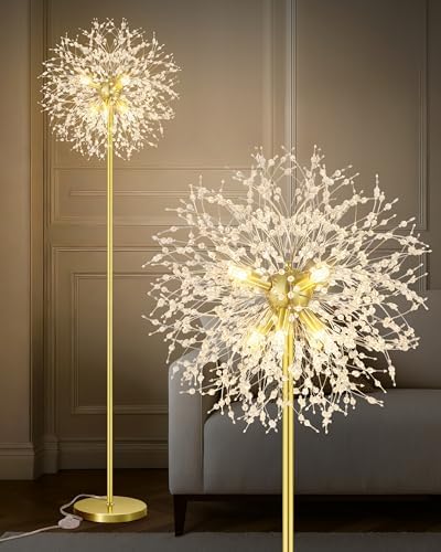 Crystal Floor Lamp for Living Room, Standing Lamp with On/Off Foot Switch, Mid Century Gold Floor Lighting with 576 PCS K9 Crystals, 69'' Metal Lamp for Bedroom Office Home Decor (Gold/6)