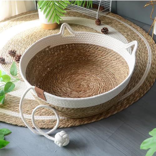 Katzenbett Katzenkorb aus Rattan, Rund Katzenkorb mit Katzen...