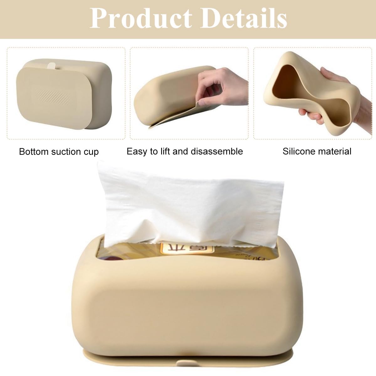 Dhanuom Silicone Tissue Box Strong Suction Cup Tissue Paper Box Desk Tissue Box Wall Mount Tissue Box Under Desk Space Saving Under Desk Tissue Paper Box for Dressing Table, Desk, Office(1pcs) 1