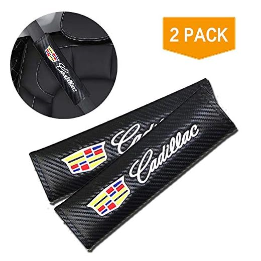 XIAOYES 2Pcs Seat Belt Covers Shoulder Pads for Cadillac, Embroidered Logo Black Leather Car Seat Belt Pads Safety Belt Cover Pad for Cadillac
